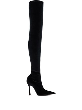 Roberto Cavalli satin pointed-toe thigh-high boots - Black