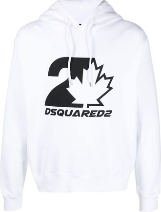 Dsquared2 logo-print drawstring hoodie - men - Cotton - XXXL - White