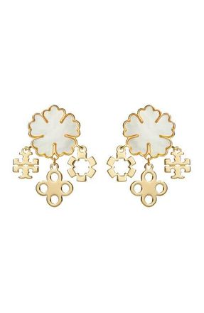 Tory Burch Clover Cluster Chandelier Earrings in Tory Gold /Mother Of Pearl at Nordstrom