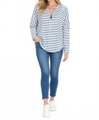 Ariella Dolman Sleeve Zipper Top In Denim
