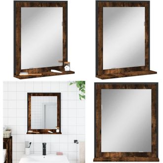 vidaXL Specchio Bagno con Ripiano Rovere Fumo 50x12x60 cm Multistrato - Ripiano da bagno - Specchio con mensola