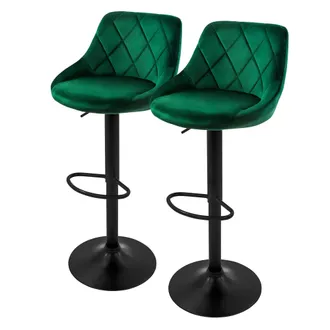 ML Design Ml-design Set 2x Taburetes De Bar De Terciopelo Verde, Sillas De Mostrador Giratorias 360&deg; Tapizadas Con Altura Regulable 62-82cm, Asiento De Bistro P