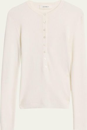 Lisa Yang Airi Cotton-Cashmere Henley Sweater