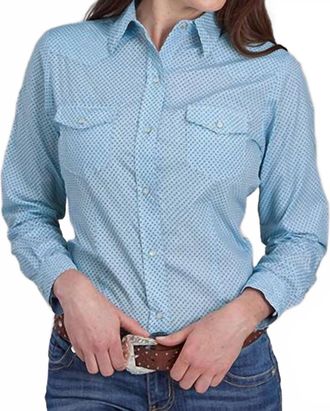 Roper Womens Mini Cross Print Shirt In Blue