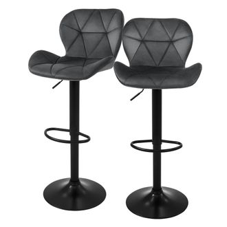 ML Design Ml-design - Set 2x Taburetes De Bar De Terciopelo Gris, Sillas De Mostrador Giratorias 360&deg; Tapizadas Con Altura Regulable 63 - 83 Cm, Asiento De Bist