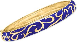 Ross-Simons Blue Enamel Scroll Bangle Bracelet in 18kt Gold Over Sterling