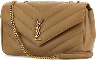 Saint Laurent Womens Loulou Shoulder Bag Beige Calf
