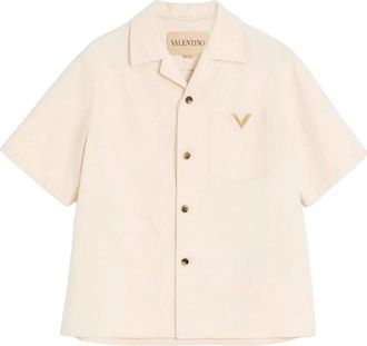 Valentino Short Sleeve Shirts, male, Beige, Size: L Denim Overshirt VLogo