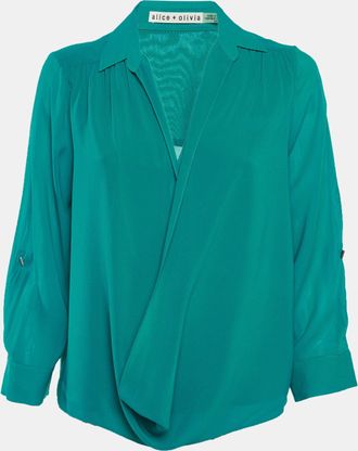Alice & Olivia Alice + Olivia Teal Blue Silk Draped Blouse