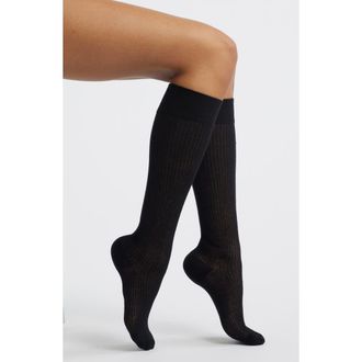 High Heel Jungle Everythings Fine Semisheer Cotton Blend Rib Knee High Socks in Black at Nordstrom
