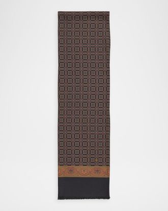 Dunhill Mens Mulberry Silk Medallion Scarf