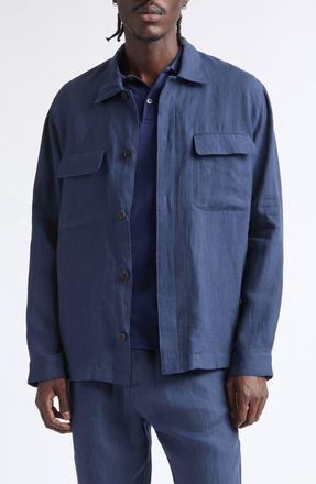 Sunspel Linen Overshirt in Light Navy at Nordstrom, Size Xx-Large