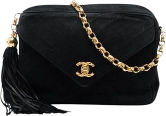 Chanel Pre-owned Quilted Suede Crossbody Bag - Dames - Vintage Schoudertas - Zwart - ONE Size - Leer - Vintage