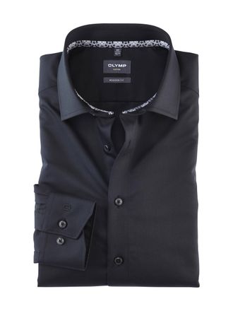 Olymp Luxor Mens Long-Sleeved Shirt, Satin, Luxor Modern Fit, 19 Global Kent, Black 68., 15.5