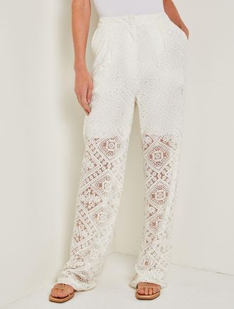 Misook Button-Fly Straight Leg Pants - Lined Lace