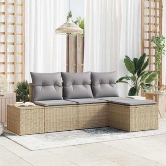 vidaXL Vidaxl - Conjunto De Sof&aacute; De Jard&iacute;n Con Coj&iacute;n 4 Pcs Beige, Gris Claro