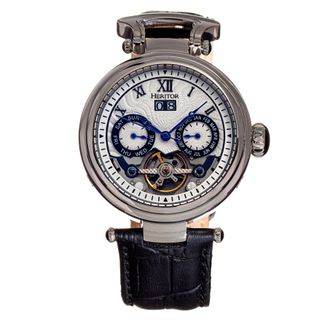 Heritor Ganzi Semi-Skeleton Leather-Band Watch