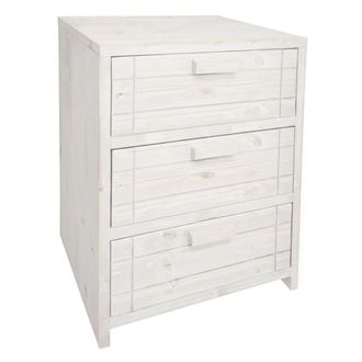 NATYAL Mesita de noche de madera maciza con 3 cajones blanco envejecido 40cm