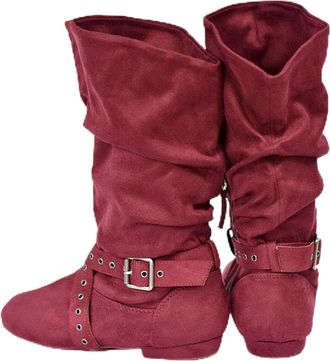 Generic Jouncing Suede Sole Boot Step Women Latin Dance Boots Salsa Shoe Long Warm Up Line Shoes West Coast Swing Dance Boots(Deep red,6.5US)