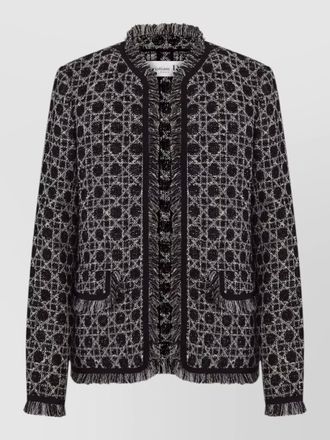 Dior jacket open front fringe pockets long sleeves