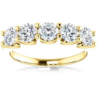 Pompeii3 2 Ct Diamond Five Stone Wedding Ring 14k Yellow Gold EX3 Lab Grown