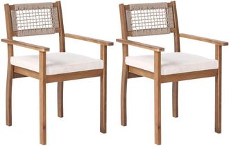 Beliani Garden Set of 2 Chairs Light Brown Certified Acacia Wood Top Rustic Style Outdoor SUMIRAGO