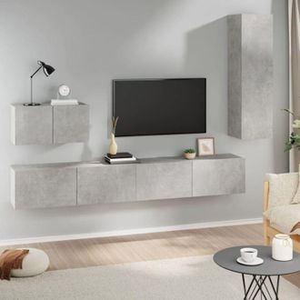 vidaXL Vidaxl - Set De Muebles De Tv 4 Pzas Madera Contrachapada Gris Hormig&oacute;n