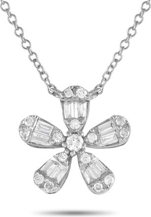 Luxury Bazaar 14K White Gold 0.23ct Diamond Flower Necklace PN14995