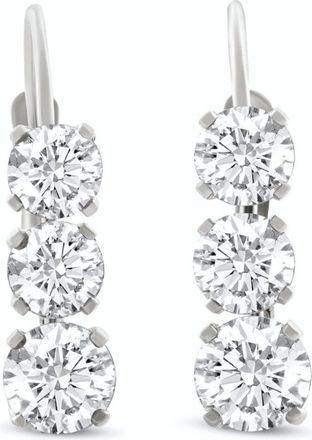 Pompeii3 1 1/2Ct 3-Stone Diamond Leverback Hoops Womens Earrings 14k Gold 1/2 Tall Lab