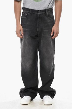 Off-white Loose Fit Washed Denim Jeans with 28cm Zip Detail size 32