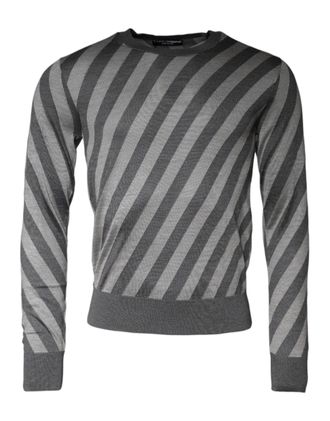 Dolce & Gabbana Mens Diagonal-Striped Silk Sweater Gray