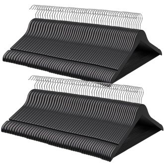 Songmics 100 perchas de madera con ranuras de color negro