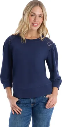Wilt 3/4 Sleeve with Eyelet Mix Top in Naval Academy at Nordstrom, Size X-Small