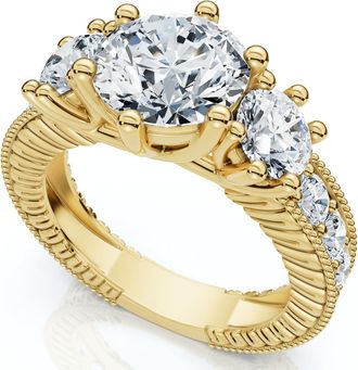 Pompeii3 Certified 3 1/2Ct Elizabeth Diamond Engagement Vintage Ring 14k Gold Lab Grown