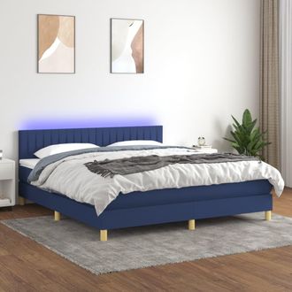 vidaXL Vidaxl - Cama Box Spring Con Colch&oacute;n Y Led Tela Azul 160x200 Cm