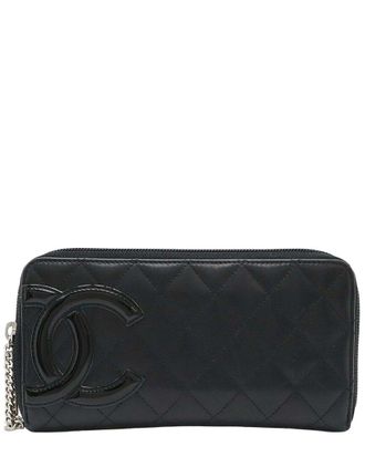 Chanel Black Enamel Cambon Line Coco Mark Zip Wallet (Authentic Pre-Loved)