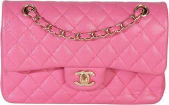 Chanel Pink Quilted Caviar Leather Small Classic Double Flap Handbag (Authentic Pre-Loved)