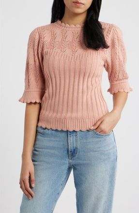 Wit & Wisdom Mixed Stitch Elbow Sleeve Sweater in Dusty Pink at Nordstrom, Size X-Large