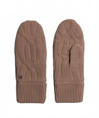 lululemon Womens Cable-Knit Fleece-Lined Mittens In Taupetastic