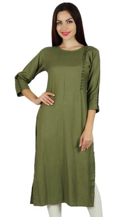 Bimba Women Custom Kurta Designer Kurti 3/4 Sleeve Formal Casual Tunic Blouse Green