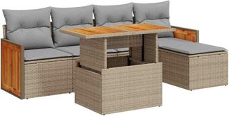vidaXL 6 Piece Garden Sofa Set with Cushions Beige Poly Rattan Acacia vidaXL
