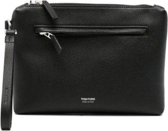 Tom Ford Zip Metal Leather Bag - Heren - Clutches - Zwart - ONE Size - Leer - Tassen