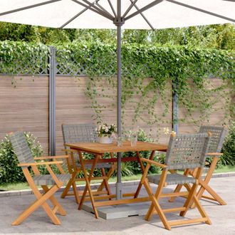 vidaXL Vidaxl Set De Comedor De Jard&iacute;n 5 Piezas Rat&aacute;n Pe Madera Maciza Gris