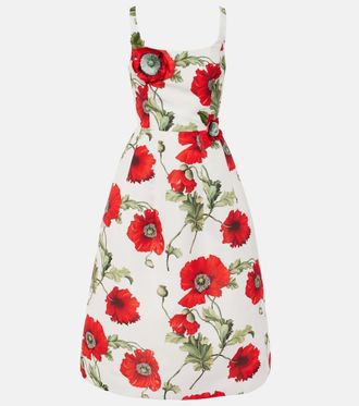 Oscar De La Renta Abito midi Poppy con ricamo