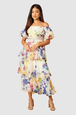 Oasis Petite Floral Bardot Midi Dress in Multi at Nordstrom, Size 10