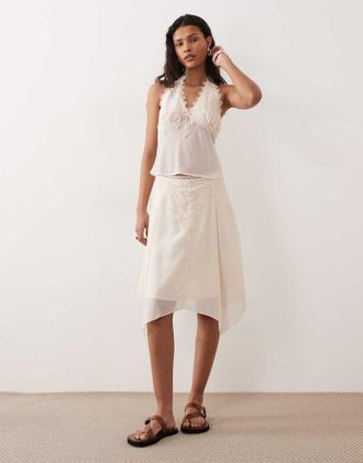 Kiss The Sky Yasmeen - Gonna in chiffon color crema con fondo a fazzoletto in pizzo-Neutro