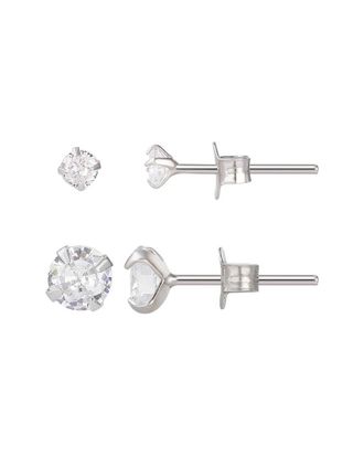 Adornia Adornia Silver Crystal Solitaire Stud Earrings Set