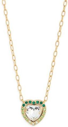 Kurt Geiger Pavé Crystal Heart Pendant Necklace in Green at Nordstrom Rack
