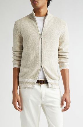 Eleventy Full Zip Cardigan in Sand White And Sand at Nordstrom, Size X-Large