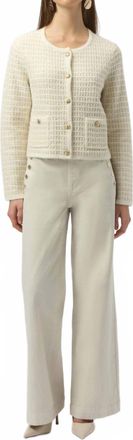 Joseph Ribkoff Sapphira Sequined Sweater Knit Cardigan With Button In Winter White